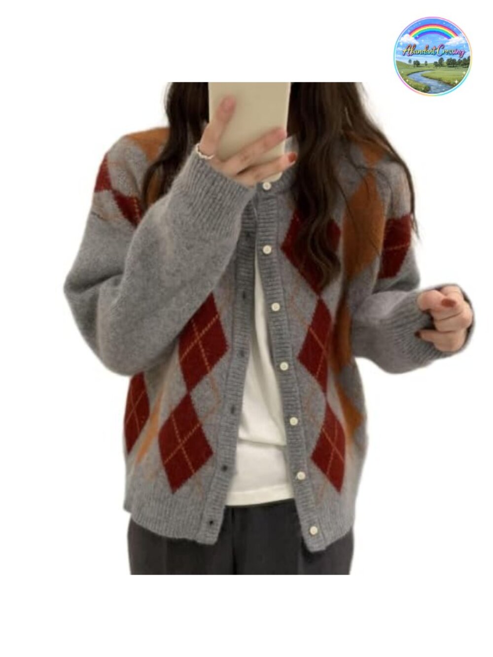Women's V-Neck Button Cardigan Argyle Chunky Knit Sweater Preppy Fall Tops